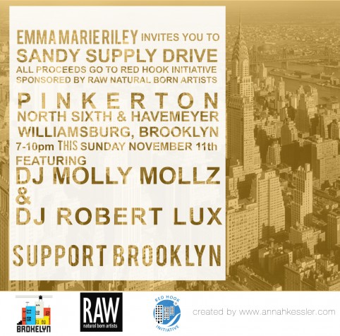 Sandy Supply Drive Party in Williamsburg on Sunday