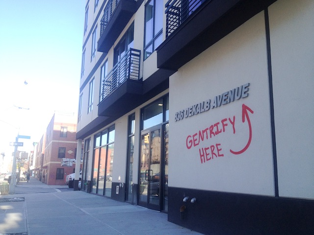 Graffiti bombers hit new Bed-Stuy building with ‘Gentrify Here’ tag
