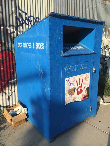 Those sketchy sidewalk donation bins are made of wood now