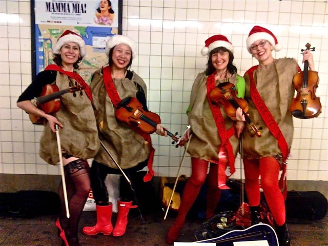 The Violin Femmes: Suzanne Davenport (l to r) with Elaine Yau, Anya Szykitka and Donna Gail Horton.  Via FB.