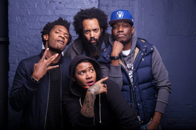 Night Train celebrated its two-year anniversary in November with (from left) Seaton Smith, Jean Grae, Wyatt Cenac and Michael Che. Via Facebook. 