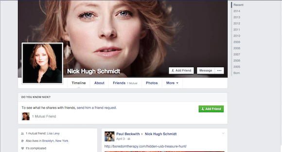 Schmidt's page is currently a shrine to Jodie Foster, which you can either keep or trash if you win