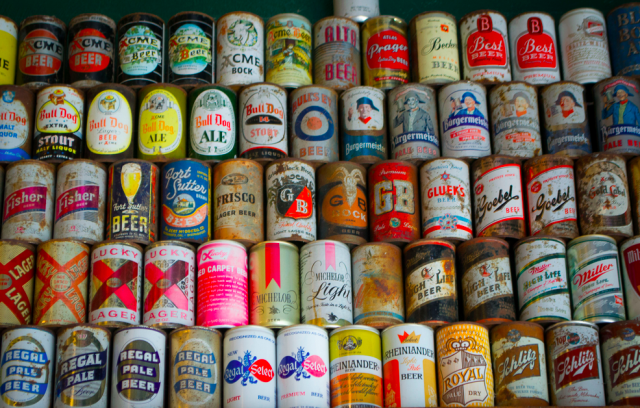 Whatever happened to Acme Beer? Vintage beer cans via Wikimedia.