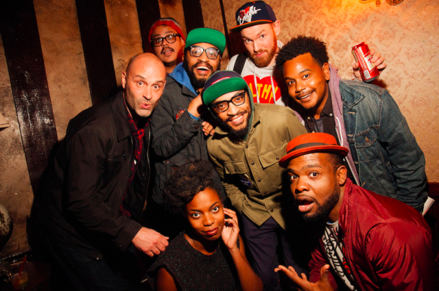 Comedians at November's Bernie Sanders benefit at the Bell House included (from left) Ted Alexandro, Ramon Rivas II, The Lucas Bros, Kenny DeForest, Will Miles, Clark Jones and Sasheer Zamata. Photo by Mindy Tucker.