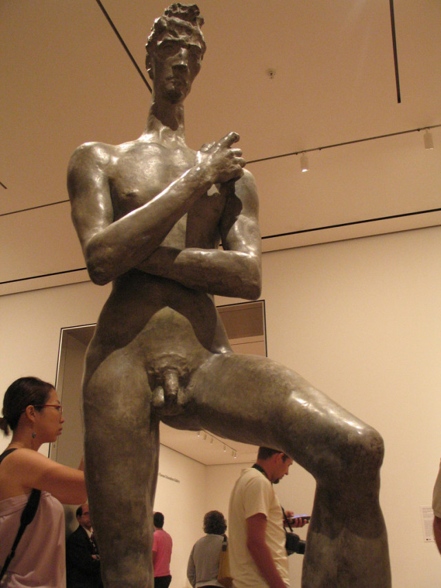 Lehmbruck's Standing Youth statue, sans Kevin's hand on the junk. 