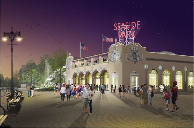 A rendering of the amphitheater at night. 