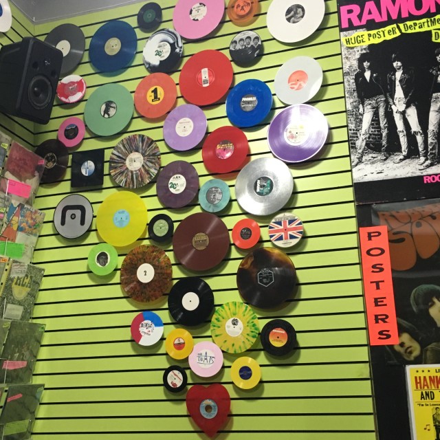 This fun display is up at Village Music World. Photo by Lilly Vanek/Brokelyn.