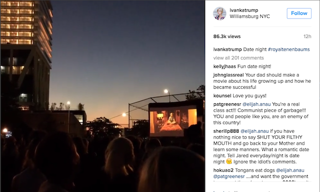 Ivanka posted a video of the films opening scenes, with the caption "date night." Photo via @ivankatrump on Instagram. 