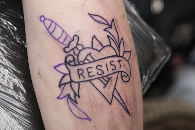 #resist, in tattoo form. Photo by Tony Falcone. 