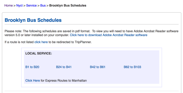 MTA's Brooklyn bus page mysteriously stops just shy of 110 - via MTA.info