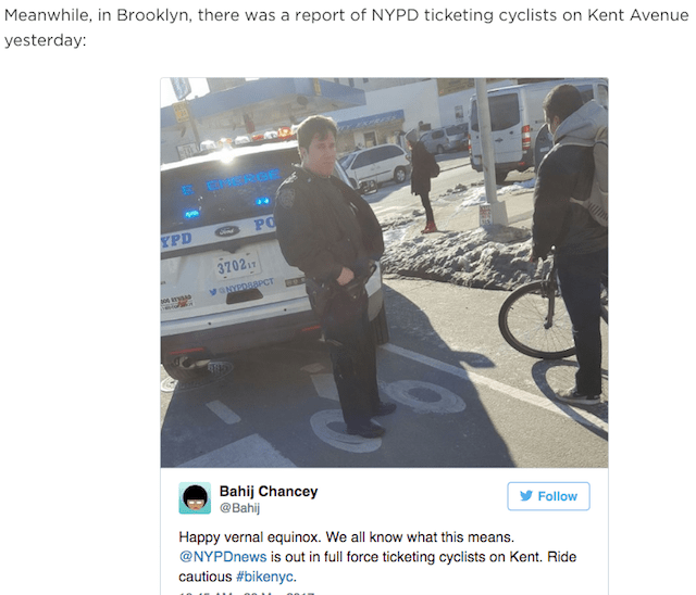 From Bike Snob NYC's report today. Be on red alert for the PoPo this week, we're reaching the end of the month and you know what that means