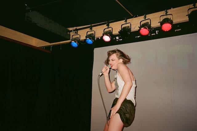 Singer Macy Rodman performing an original piece at Be Cute, a party hosted by Matty Horrorchata in Gowanus. Photo by David Hastings