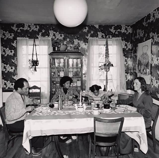 Gerard Basquiat and family (Jean-Michel is not present but his two sisters are) at 553 Pacific Street, Park Slope, Brooklyn. March 5, 1978. Photo by Dinanda Nooney